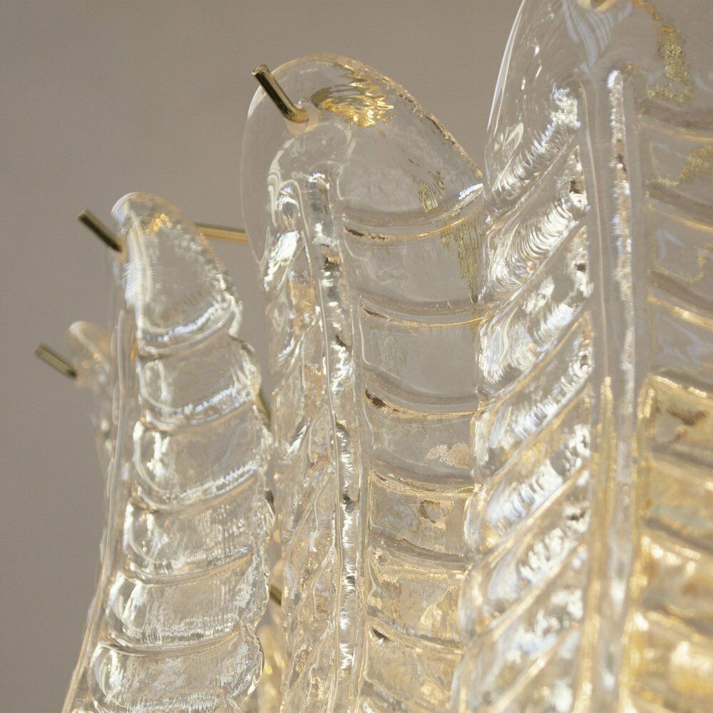 photo for sale Large Pendant Chandelier With Murano Glass Leaves, Italy, 1990s
