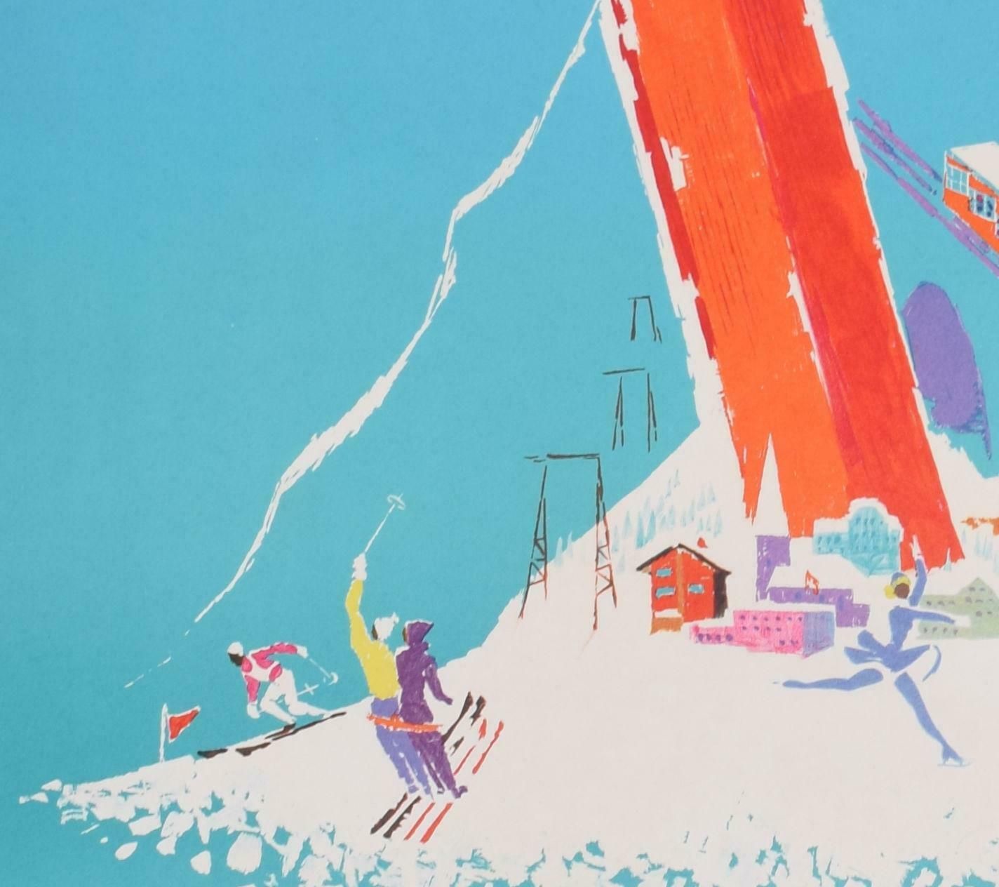 Donald Brun Davos, Switzerland Original Vintage Ski Poster By Donald Brun 1970s photo Art