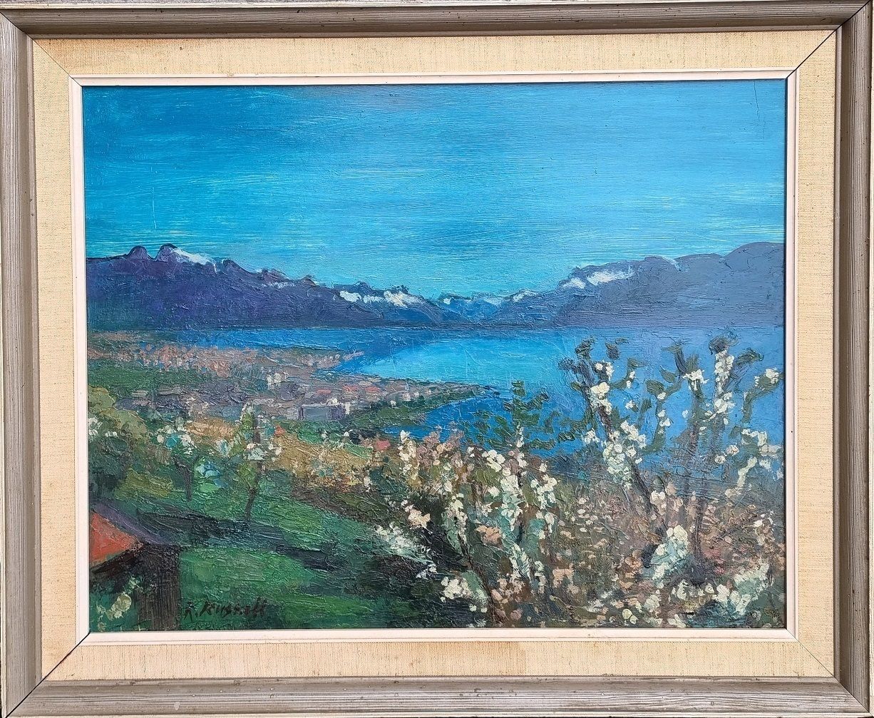Geoffrey Robert Russell   A European Lake Scene An Original Framed Oil Painting On Board photo furniture