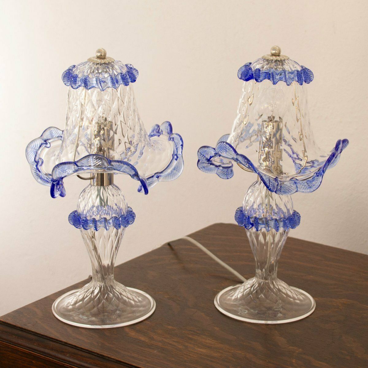 Clear And Blue Murano Glass Table Lamps, 2000s, Set Of 2 photo furniture