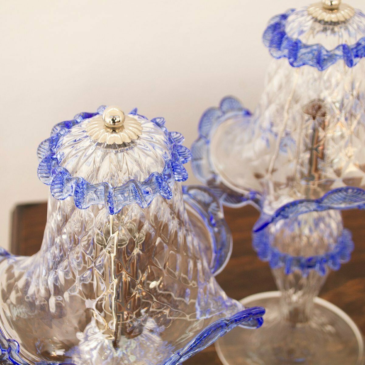 Clear And Blue Murano Glass Table Lamps, 2000s, Set Of 2 photo Lighting