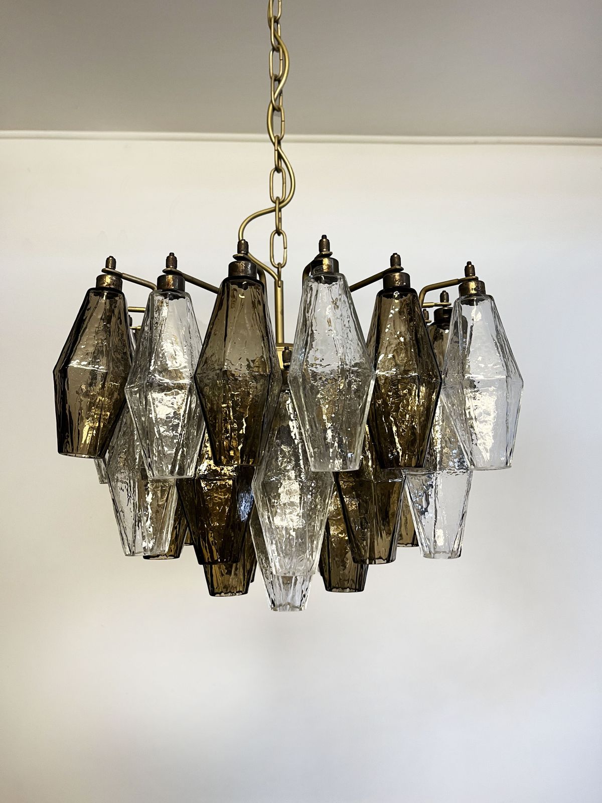 Elegant Murano Poliedri Chandelier   Carlo Scarpa   Clear And Smoked Glasses photo 1100.0