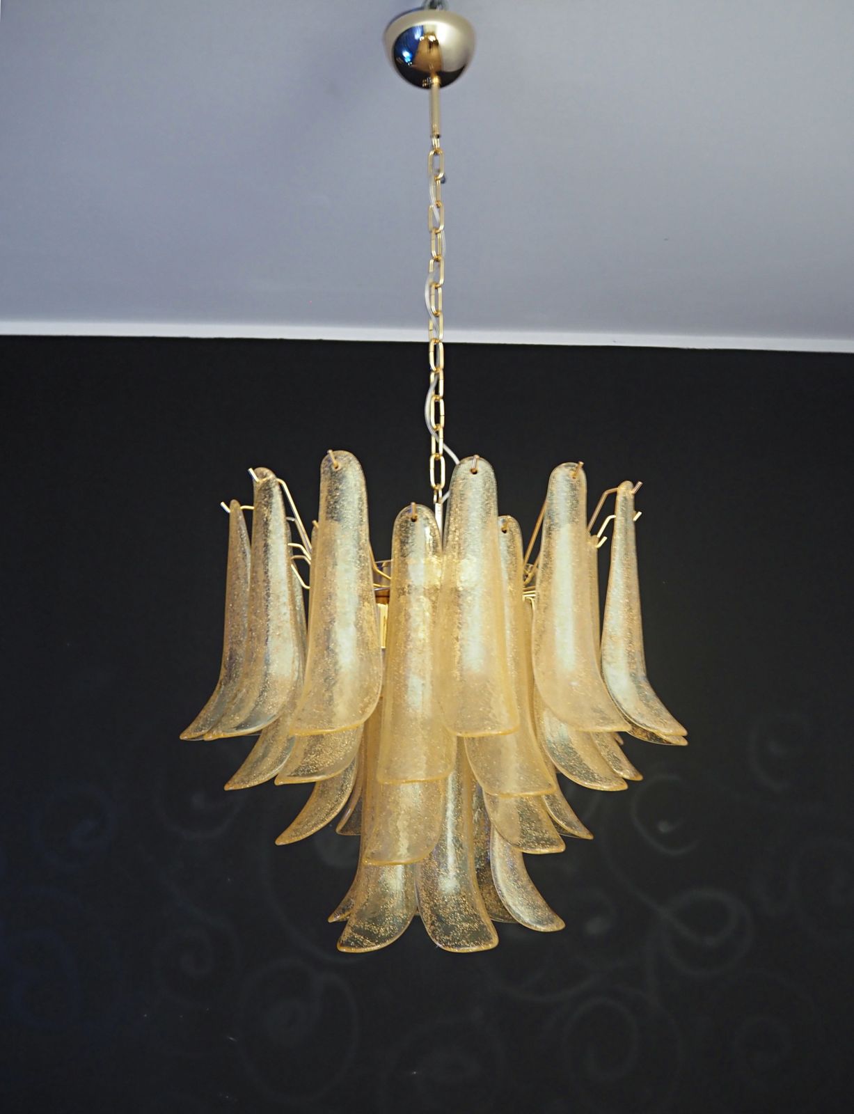 Italian Vintage Murano Chandelier   Mazzega   36 Gold Glass Petals