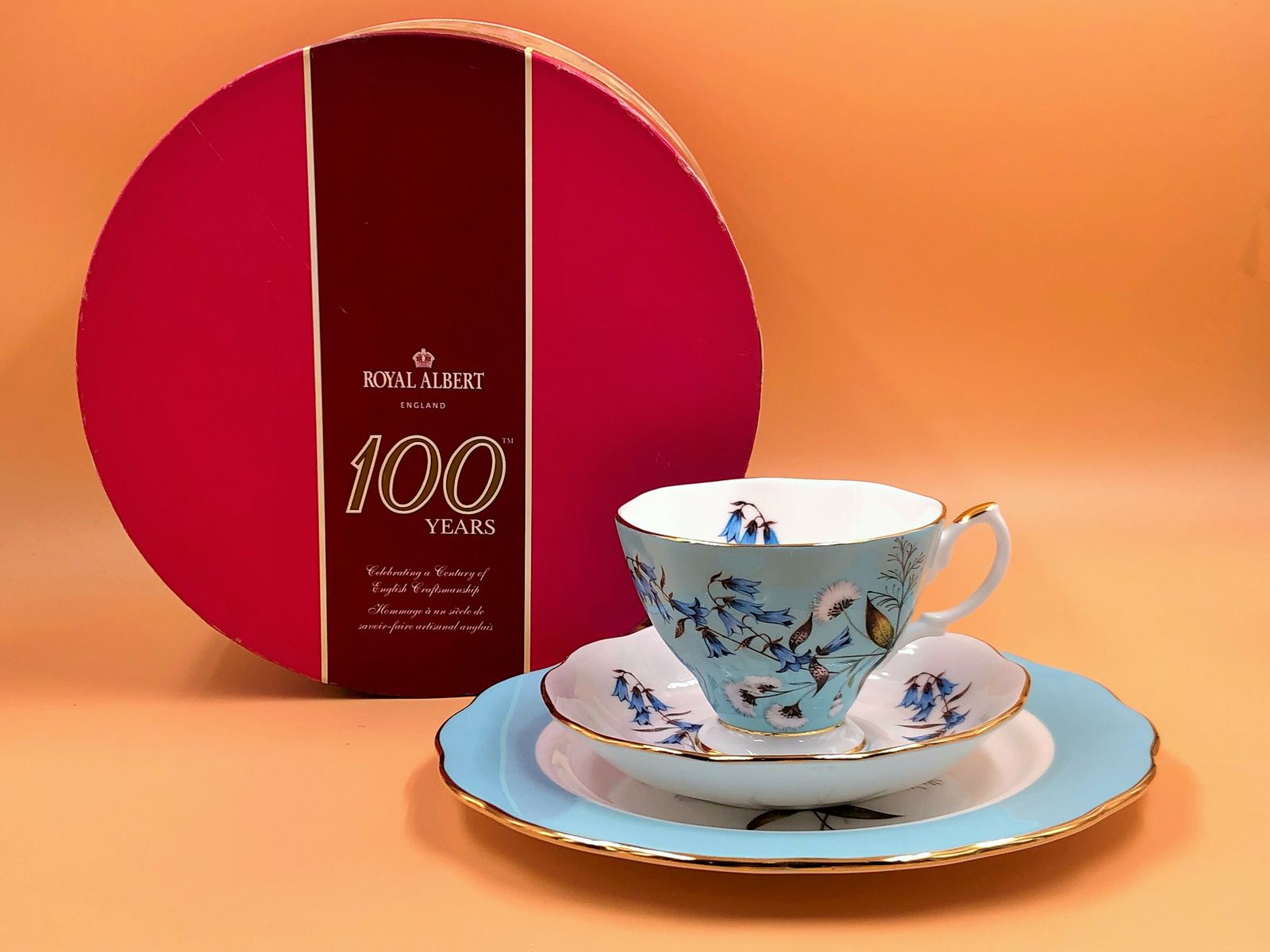 Royal Albert China 100 Years Festival Design Tea Cup, Saucer & Side Plate Trio Boxed.