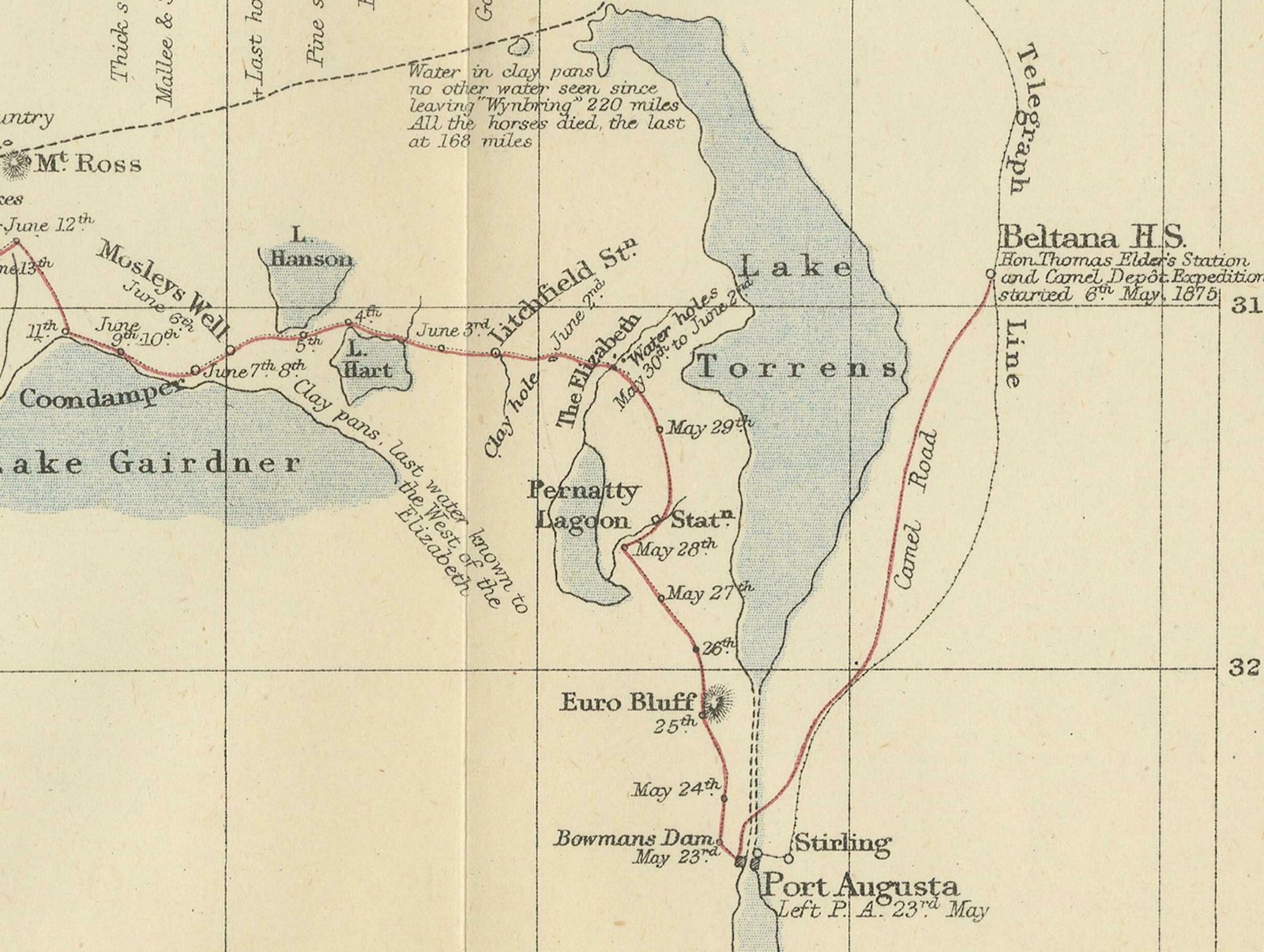The 4000km Exploration Of Ernest Giles From Beltena To Perth, Australia In 1875 photo Art