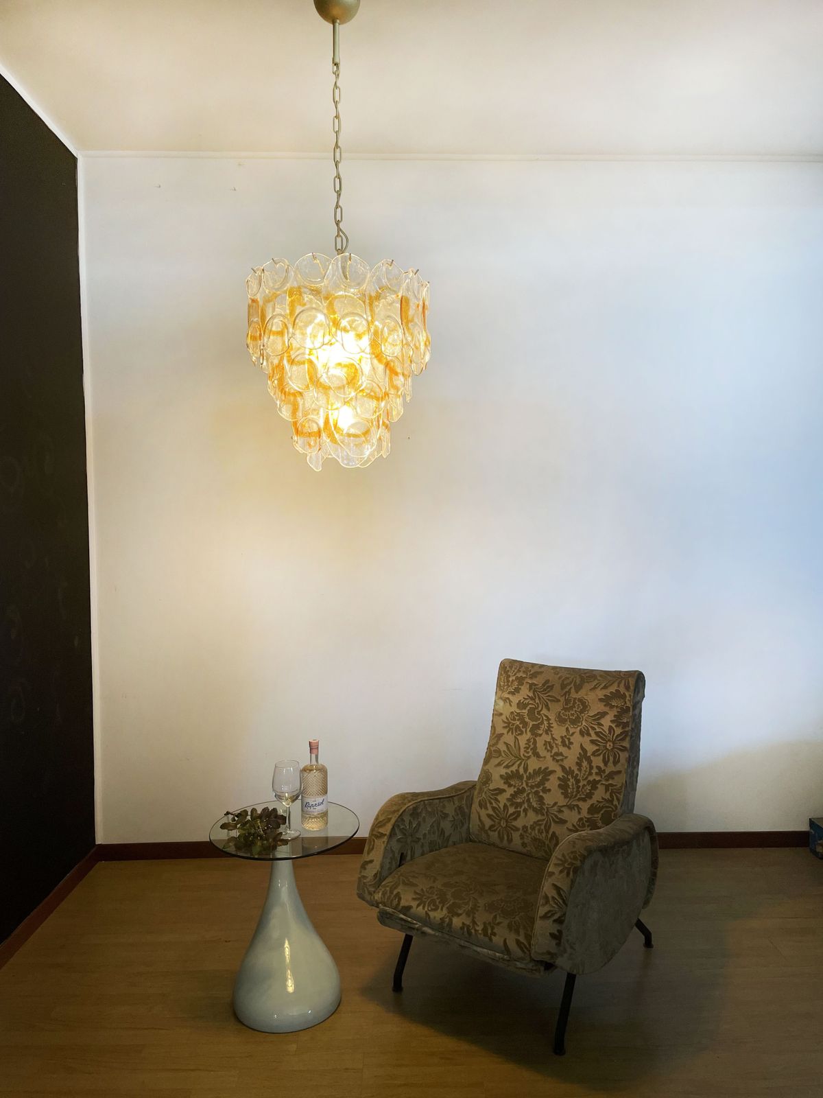 Italian Vintage Murano Chandelier   Mazzega   41 "Crostoli" Amber Glass photo for sale