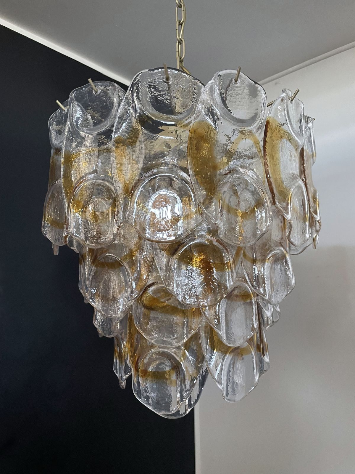 Italian Vintage Murano Chandelier   Mazzega   41 "Crostoli" Amber Glass photo 980.0