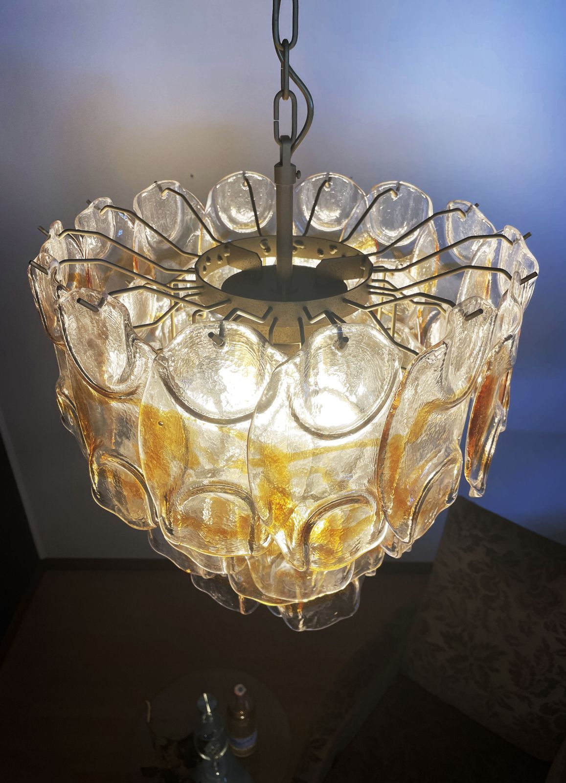 photo vintage Italian Vintage Murano Chandelier   Mazzega   41 "Crostoli" Amber Glass