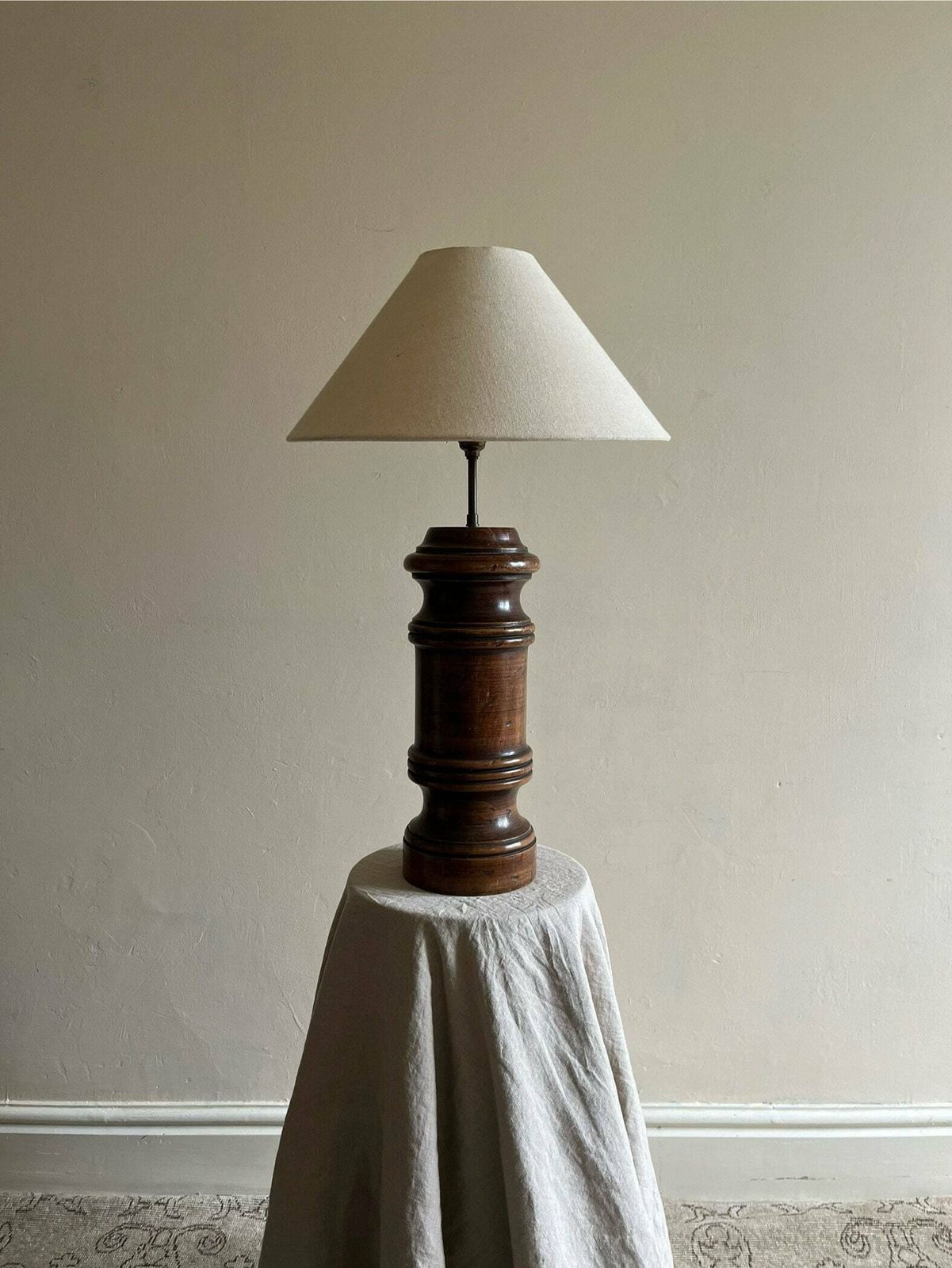 Large Antique Column Table Lamp Hand Carved Tall Accent Light In Solid Wood Rewired And Pat Tested For The Uk