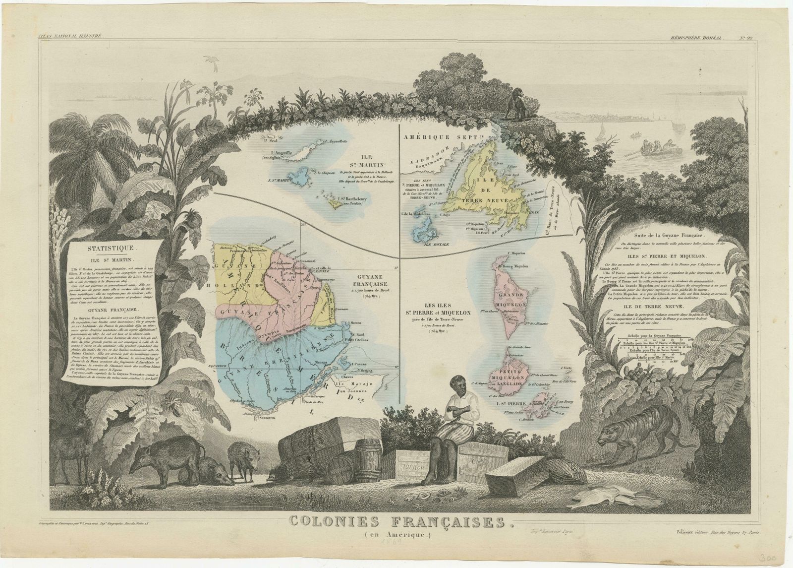 Original Steel Engraved Map Of French Colonies In America, 1854 photo furniture
