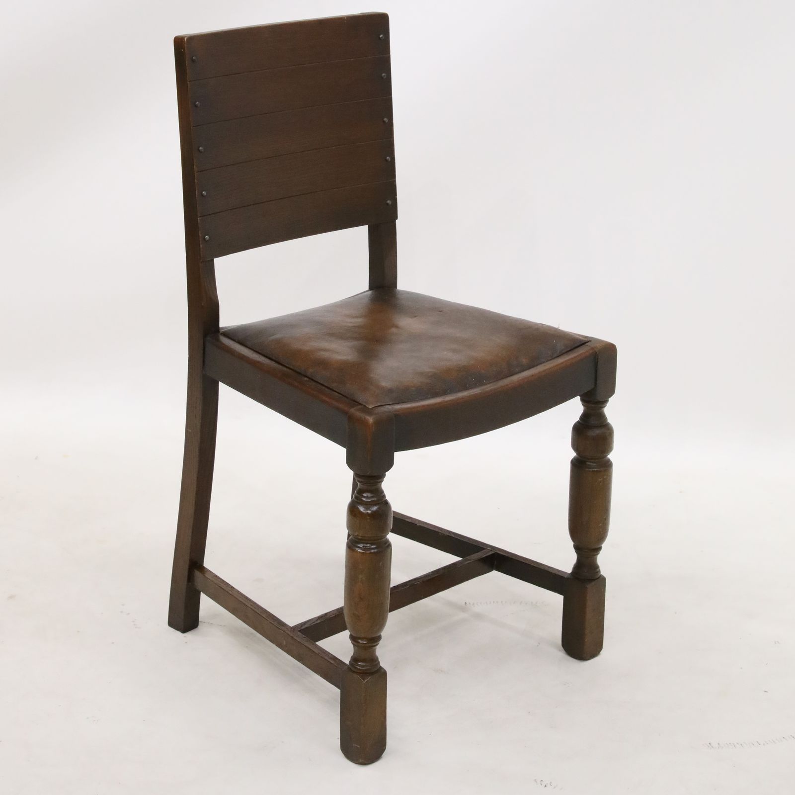 Vintage Oak Hall/Bedroom Chair With Brown Leather Drop In Seat Free Uk Delivery photo Furniture