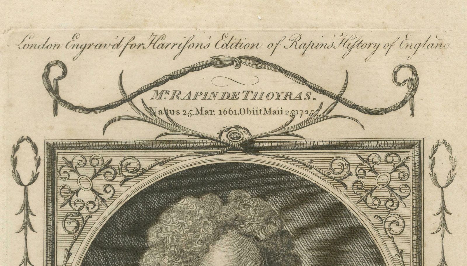 Authentic 1784 Engraved Portrait Of Historian Rapin De Thoyras photo Art