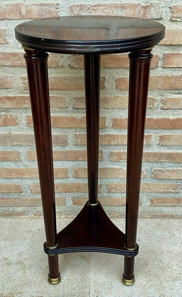 French Style Round Wood Pedestal Table Or Plant Stand, 1950s