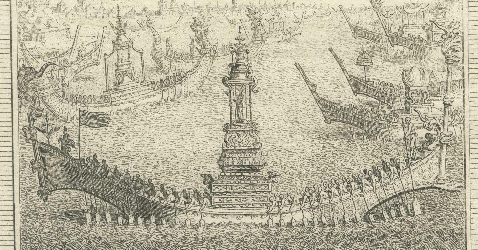 Antique Copperplate Print Of Ayutthaya, 'View Of Siam And Various Boats', 1751 photo buy