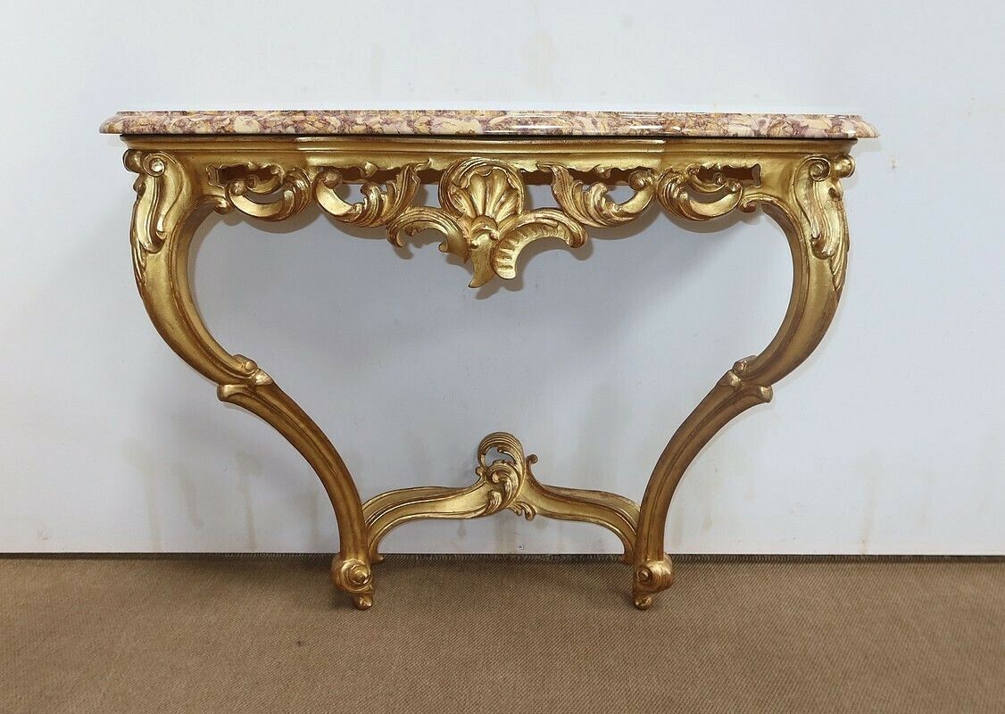 Wall Console In Golden Wood, Louis XV Style – Mid 20th Century photo vintage