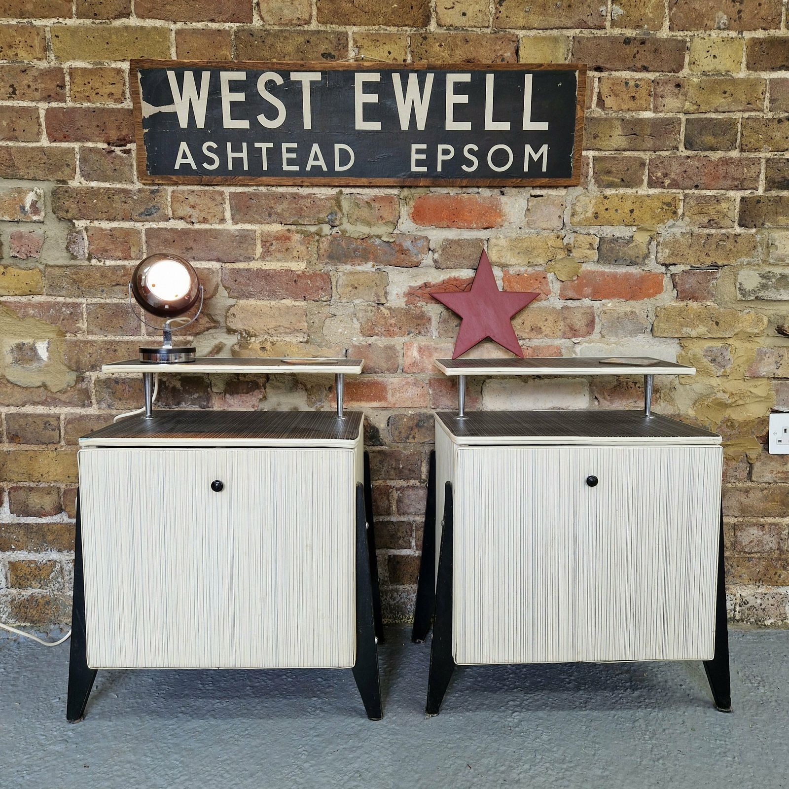 Pair Of Mid Century Atomic Bedside Cabinets Nightstands photo Furniture