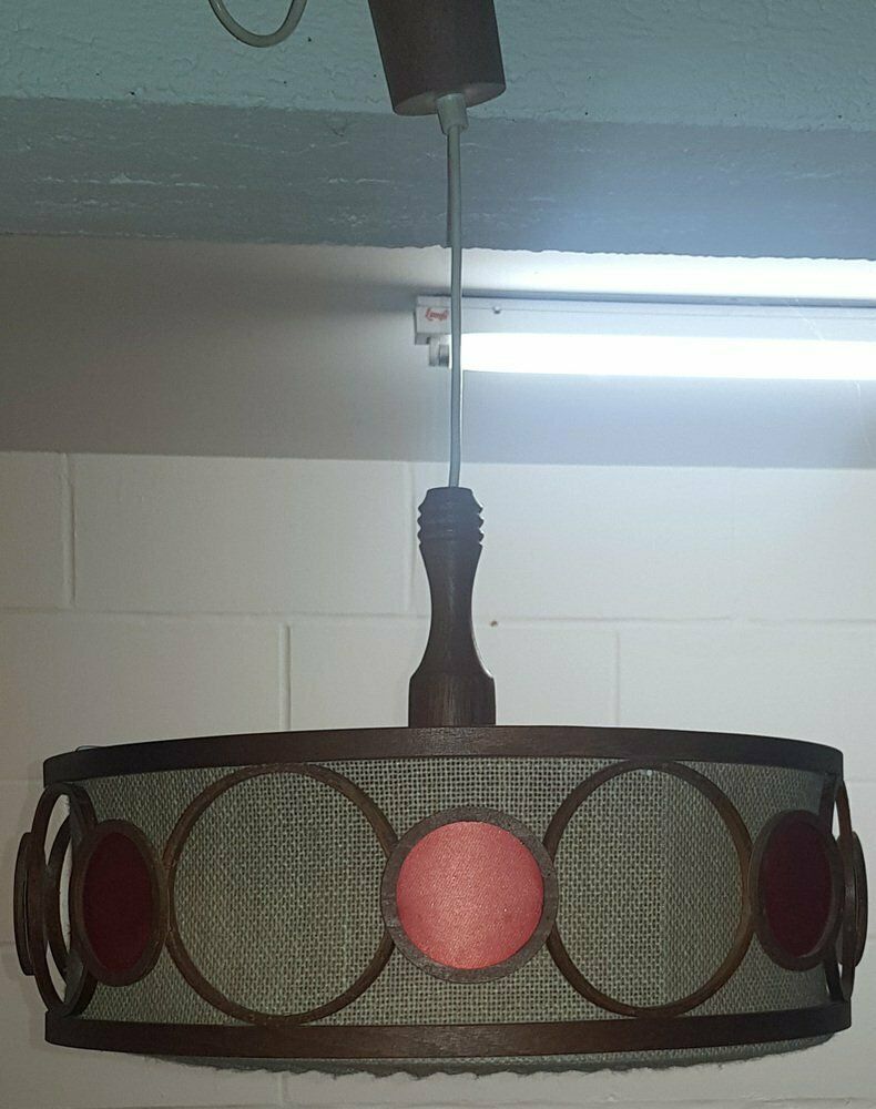 Scandinavian Mid Century Hanging Lamp Made Of Fabric And Teak photo Lighting