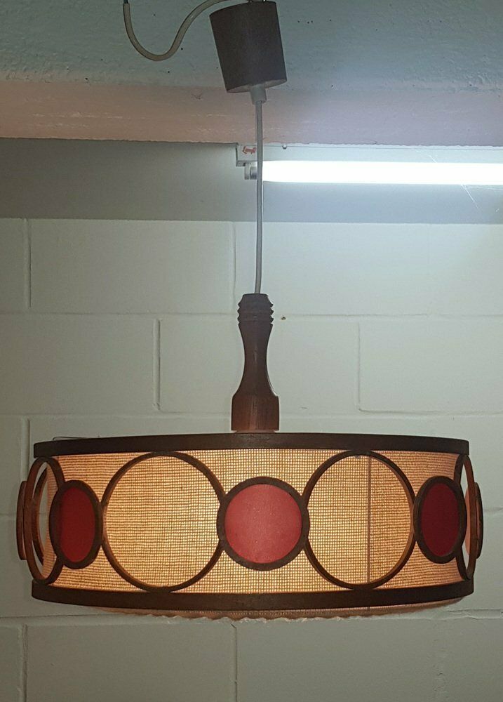 Scandinavian Mid Century Hanging Lamp Made Of Fabric And Teak photo 394.0