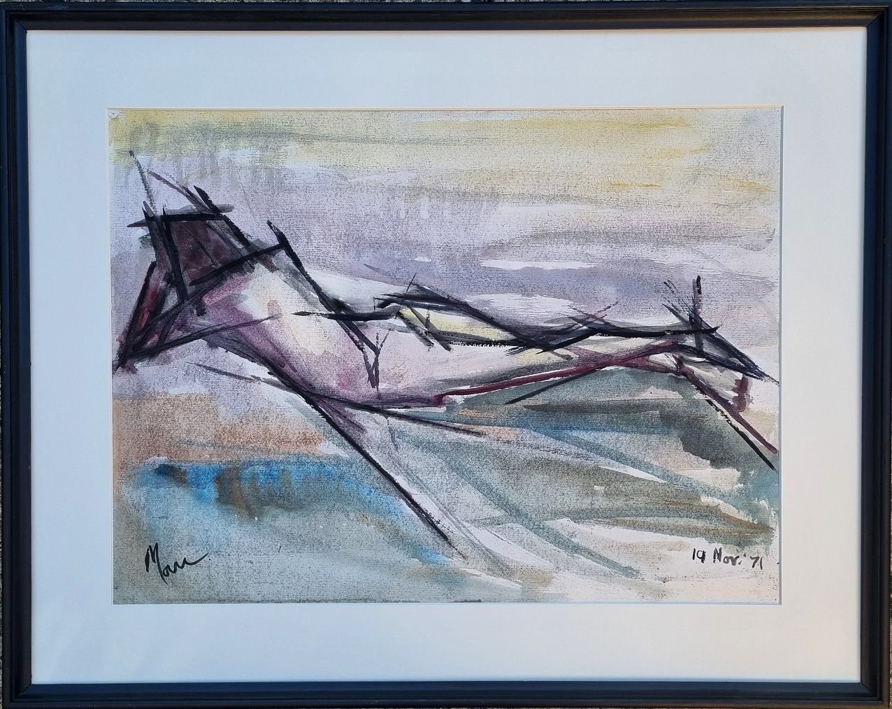 Leslie Marr   Reclining Female Nude, 1971 (Framed Mixed Media Painting)