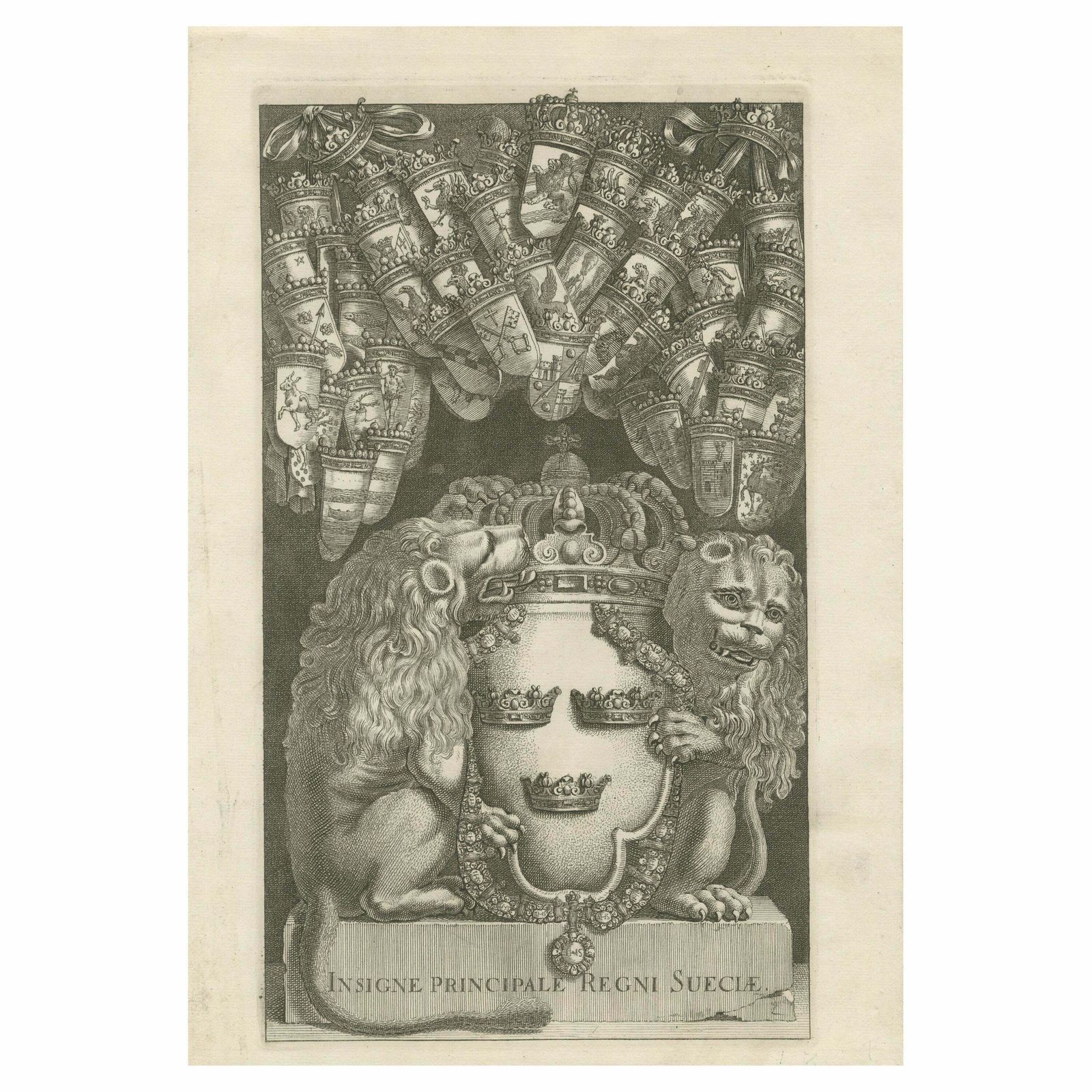 Detailed Engraving Of The Greater Coat Of Arms Of Sweden, 1669