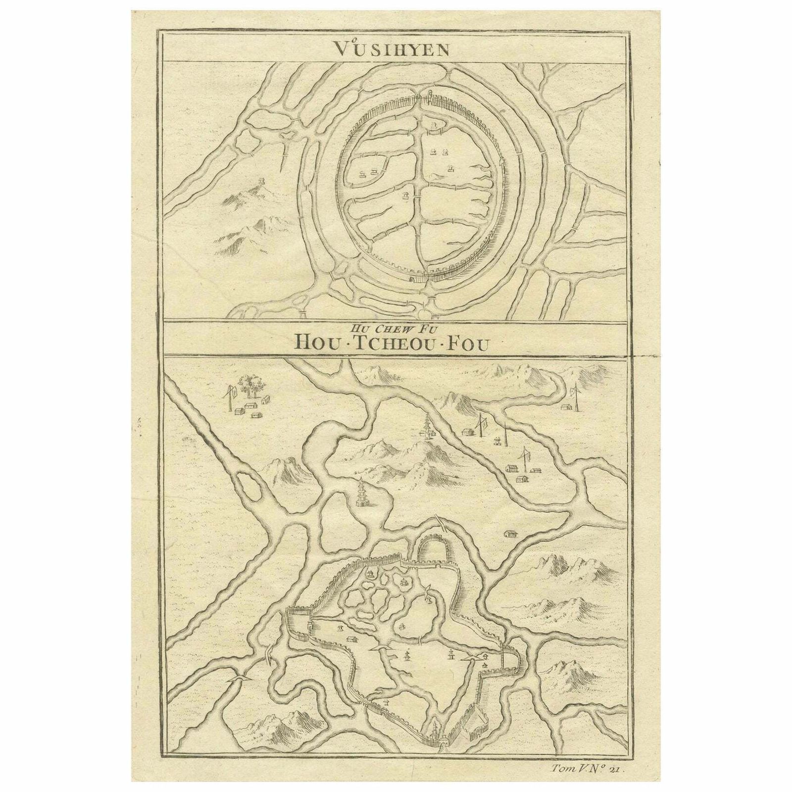 Map Of Vusihyen, Hu Chew Fu And Hou Tcheou Fou, Historical Chinese Cities, 1754