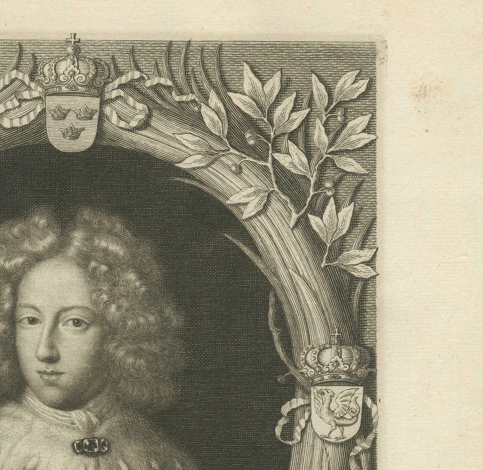 Original Antique Portrait Of Charles Xi Of Sweden, Engraved In 1698 photo 370.0