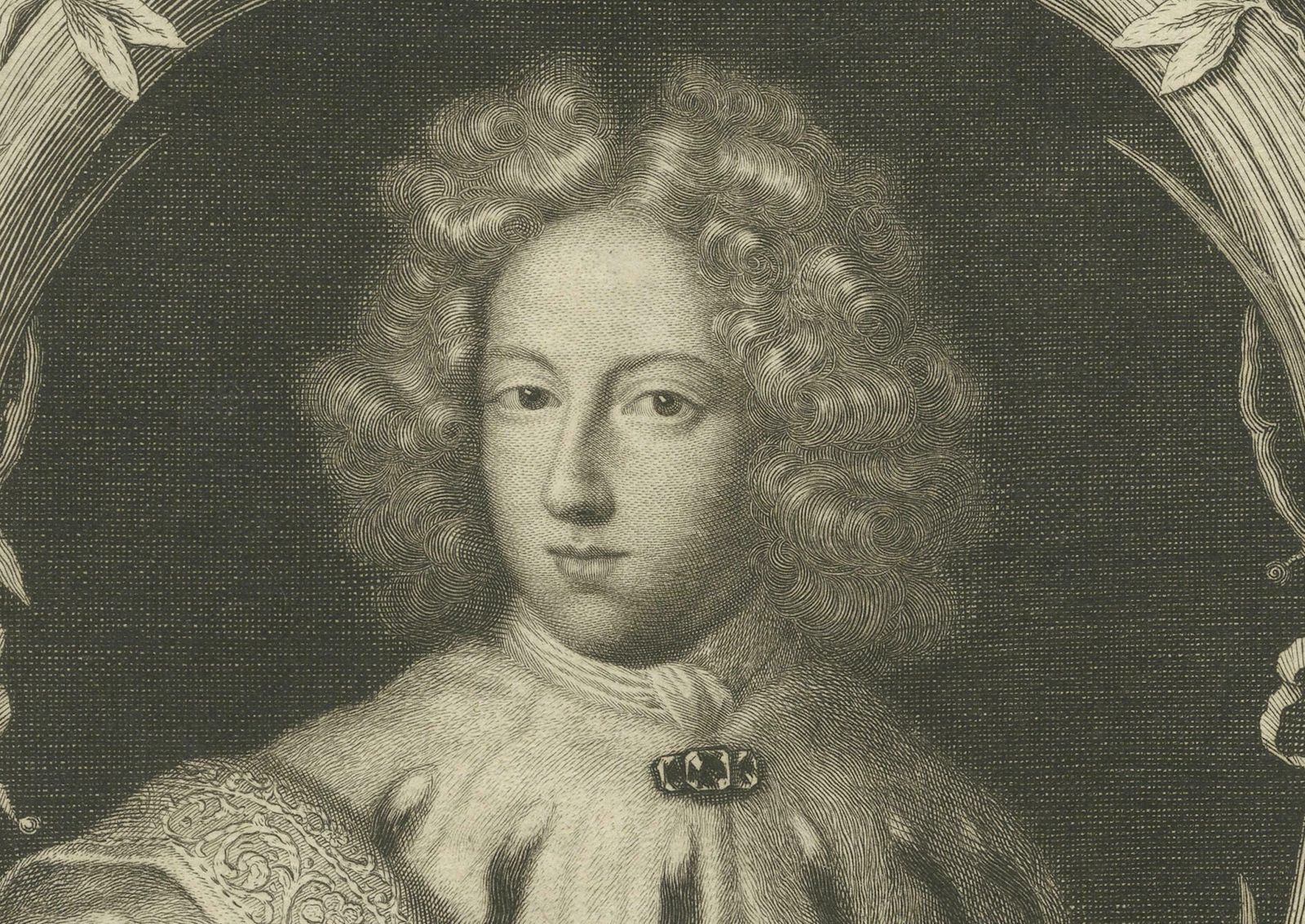Original Antique Portrait Of Charles Xi Of Sweden, Engraved In 1698 photo vinterior
