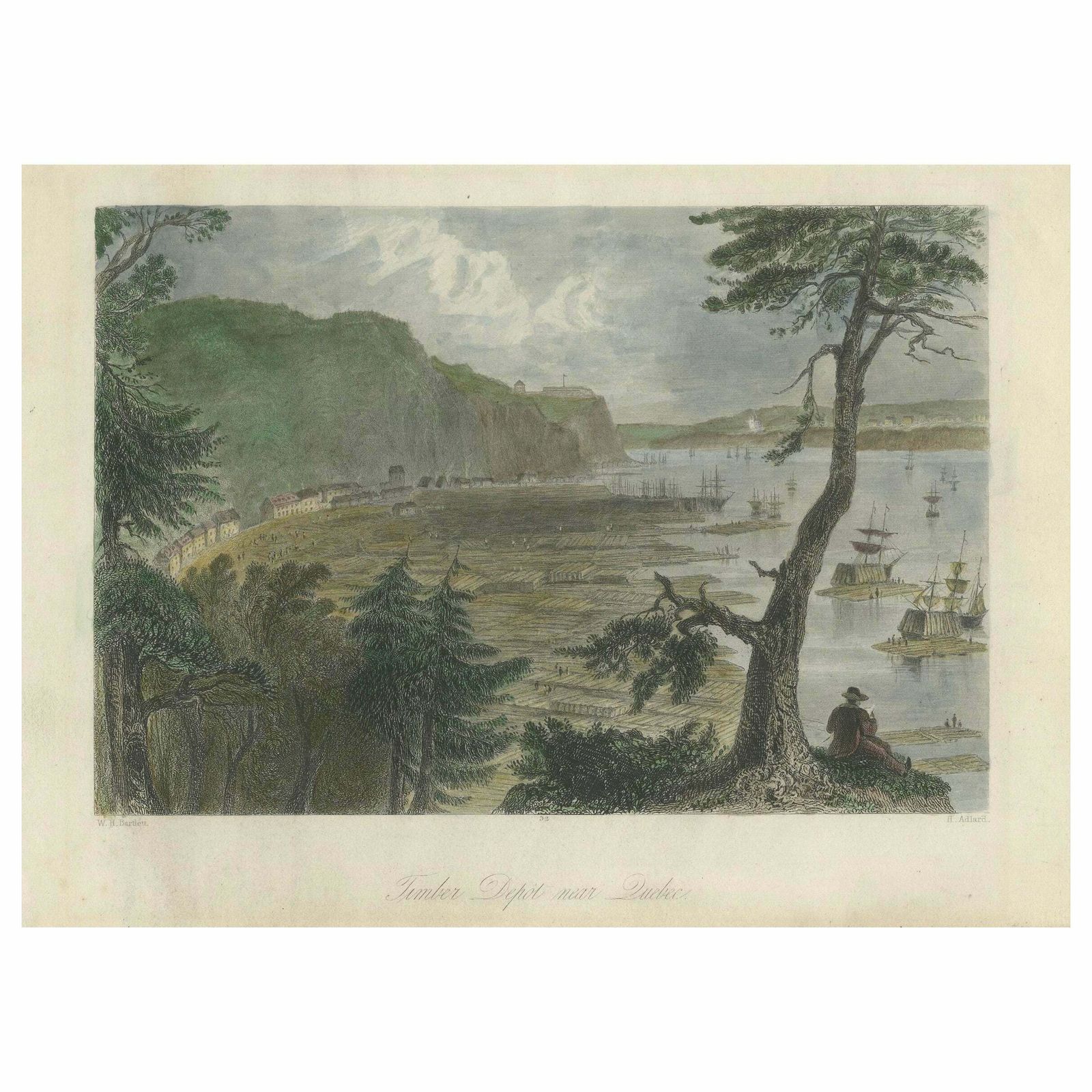 Engraving Of A Wood Depot On The St Lawrence River Near The City Of Quebec, 1850