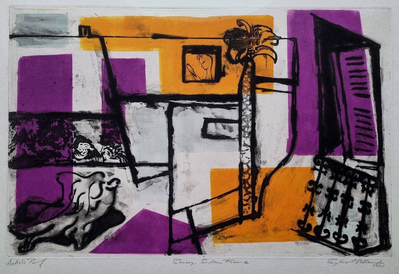 Modern British Art By Sylvia Melland – Sanary, Southern France (Framed Limited Edition Etching) photo furniture