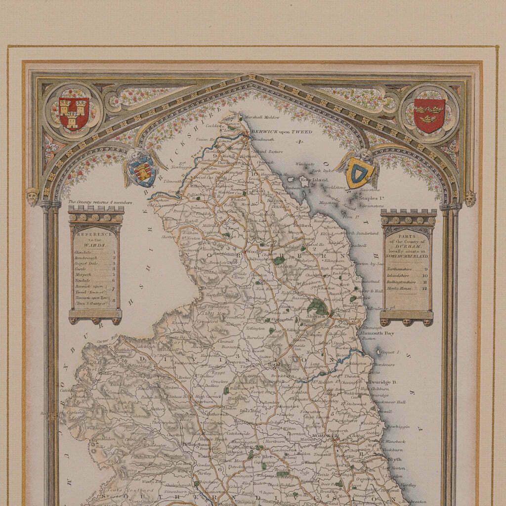 Antique Lithography Map, Northumberland, English, Framed, Engraving, Cartography photo 295.0
