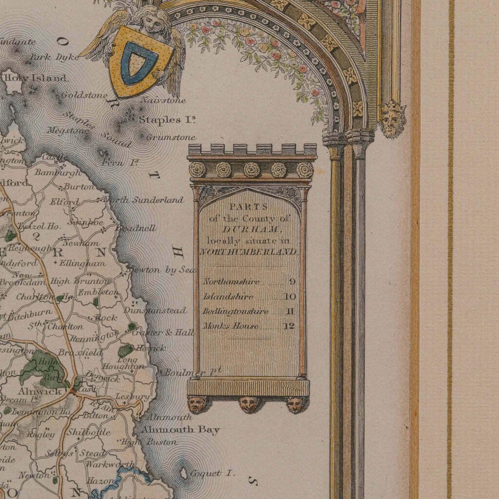 photo for sale Antique Lithography Map, Northumberland, English, Framed, Engraving, Cartography