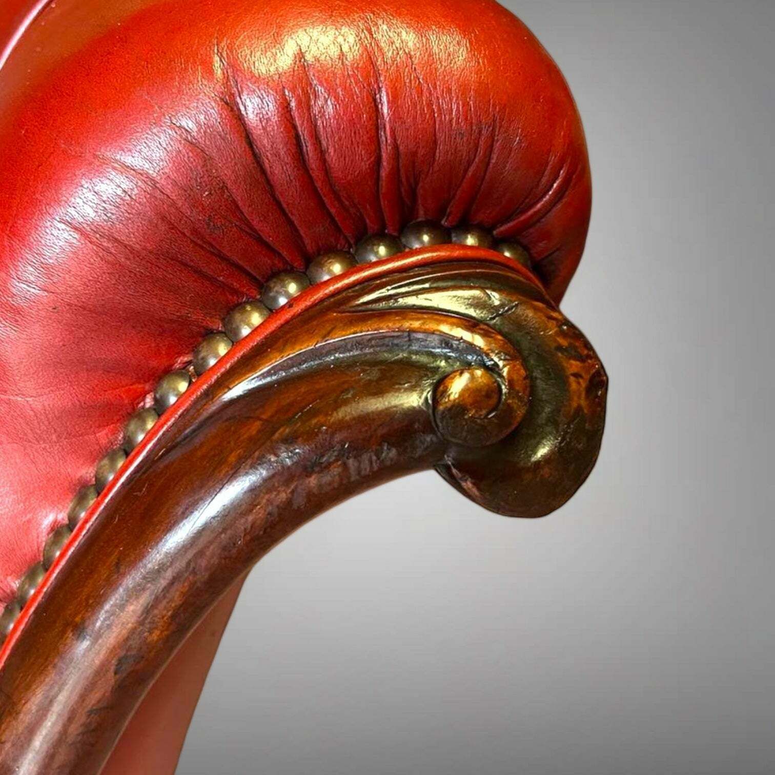 Beautiful Antique Aged Leather Gillows Slipper Chair Exceptional Quality & Form With Hand Carved Mahogany Frame 1880 photo Furniture