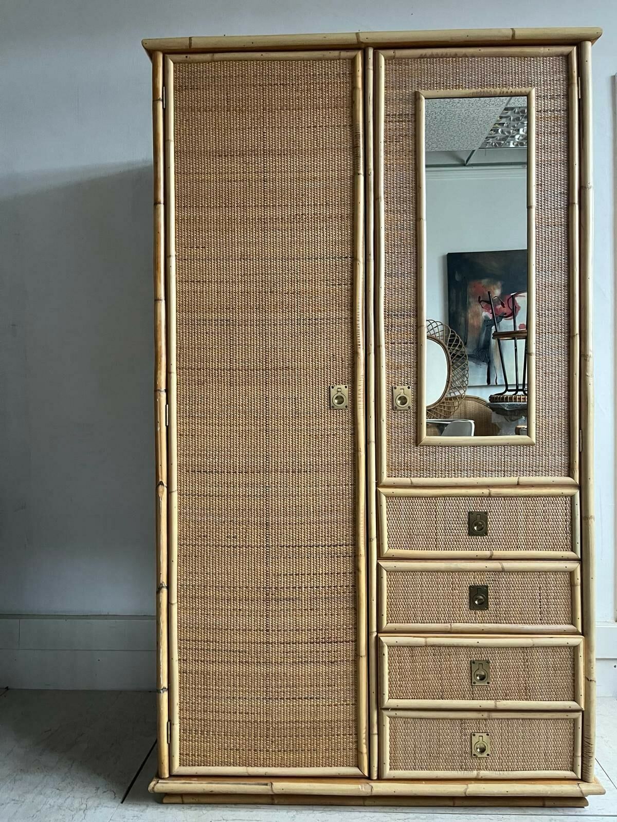 Italian Dal Vera Cane Wardrobe With Drawers And Mirror / Storage / Hanging Space photo 3200.0