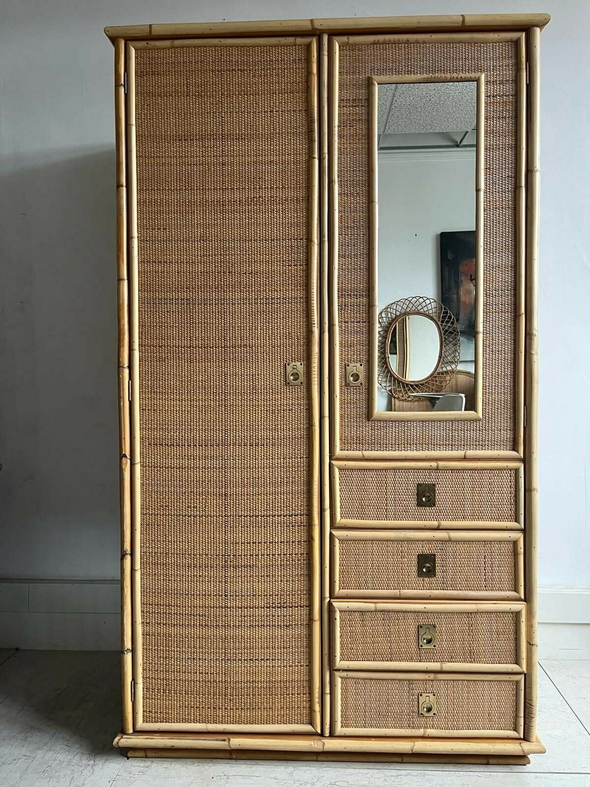 Italian Dal Vera Cane Wardrobe With Drawers And Mirror / Storage / Hanging Space photo buy