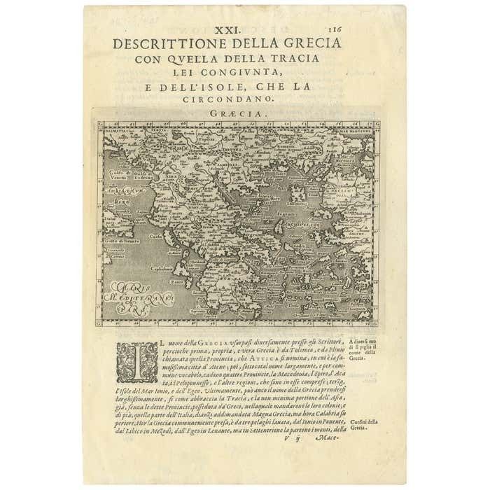 Rare Original 16th Century Antique Map Of Greece 1598