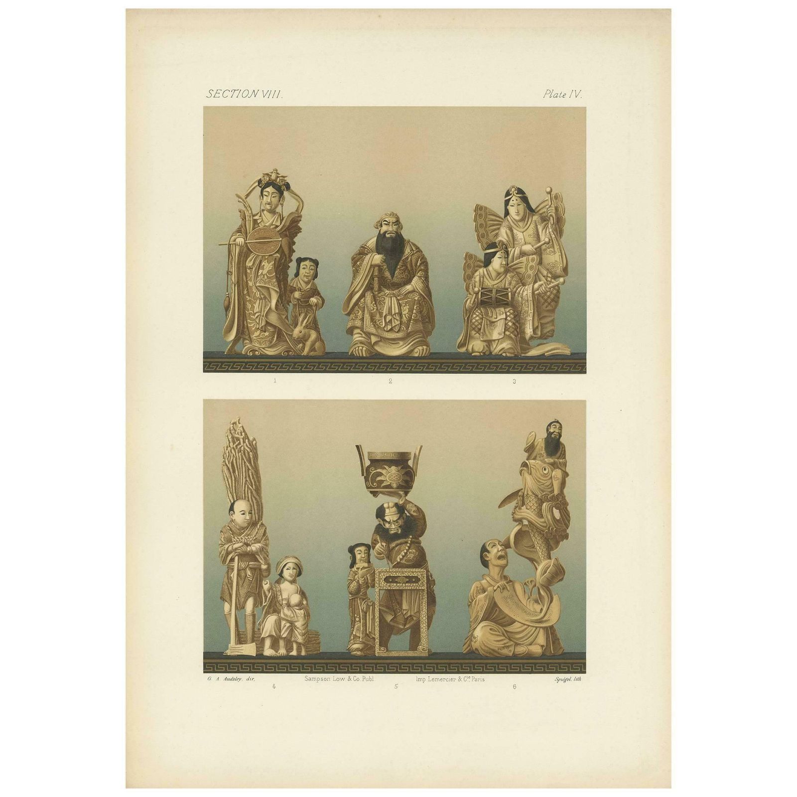 Antique Print Of Ivory Carvings 'Japan' By G. Audsley, 1884