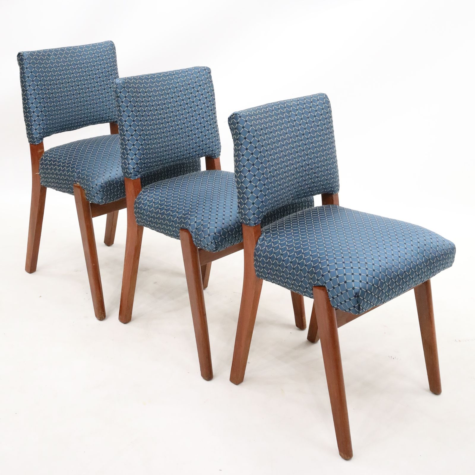 3 Retro Teak Chairs Blue/Teal Upholstery Scandinavian Style Free Uk Delivery photo for sale