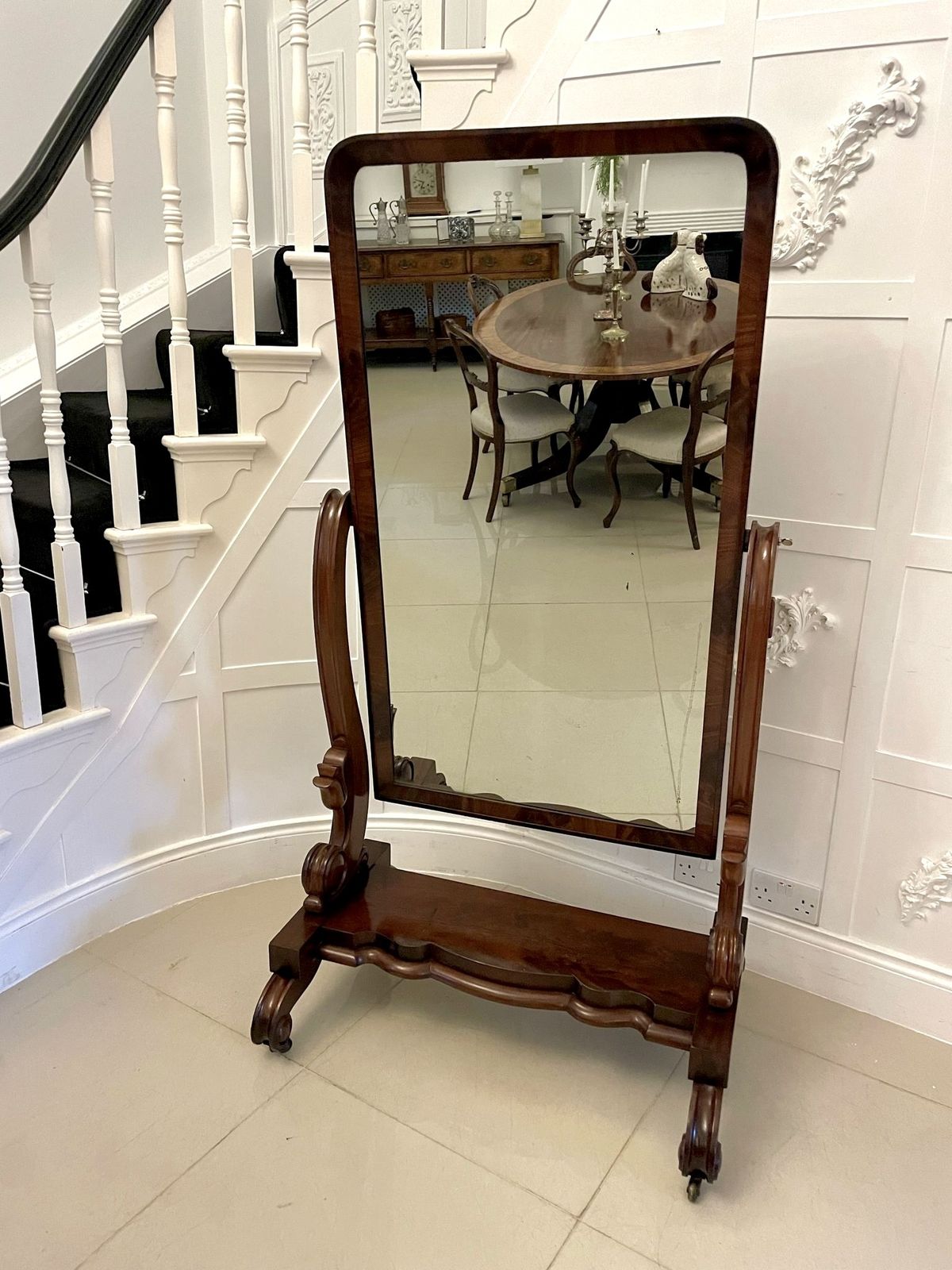 Large Antique 19th Century Quality Mahogany Cheval Mirror photo vinterior