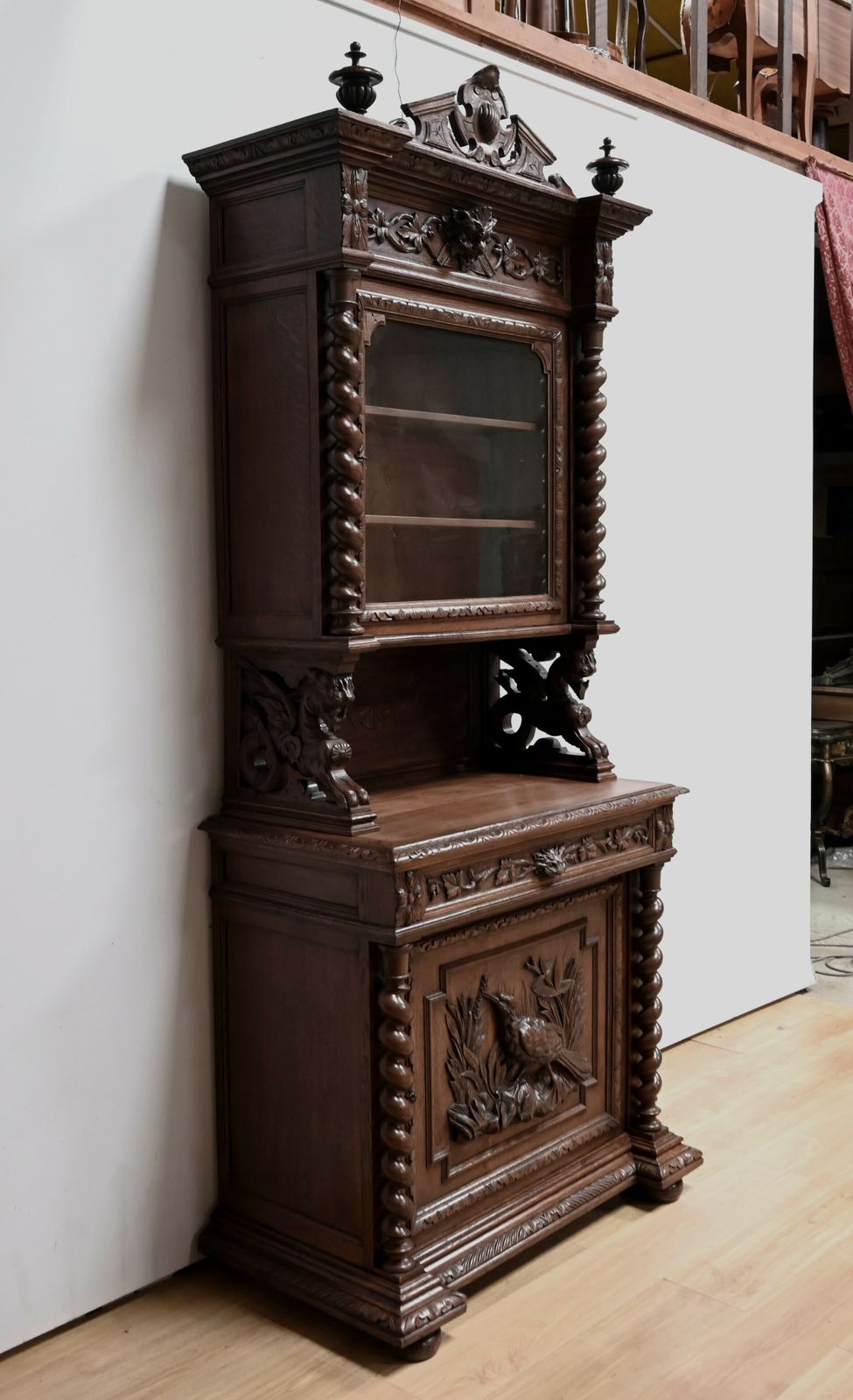Narrow Oak Display Cabinet, Louis XIII Style – Late 19th Century photo for sale