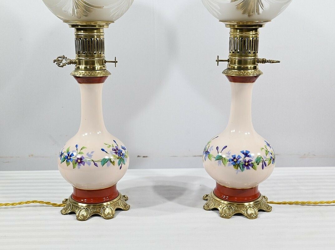 Pair Of Porcelain Oil Lamps, Electrified,  Late 19th Century photo buy