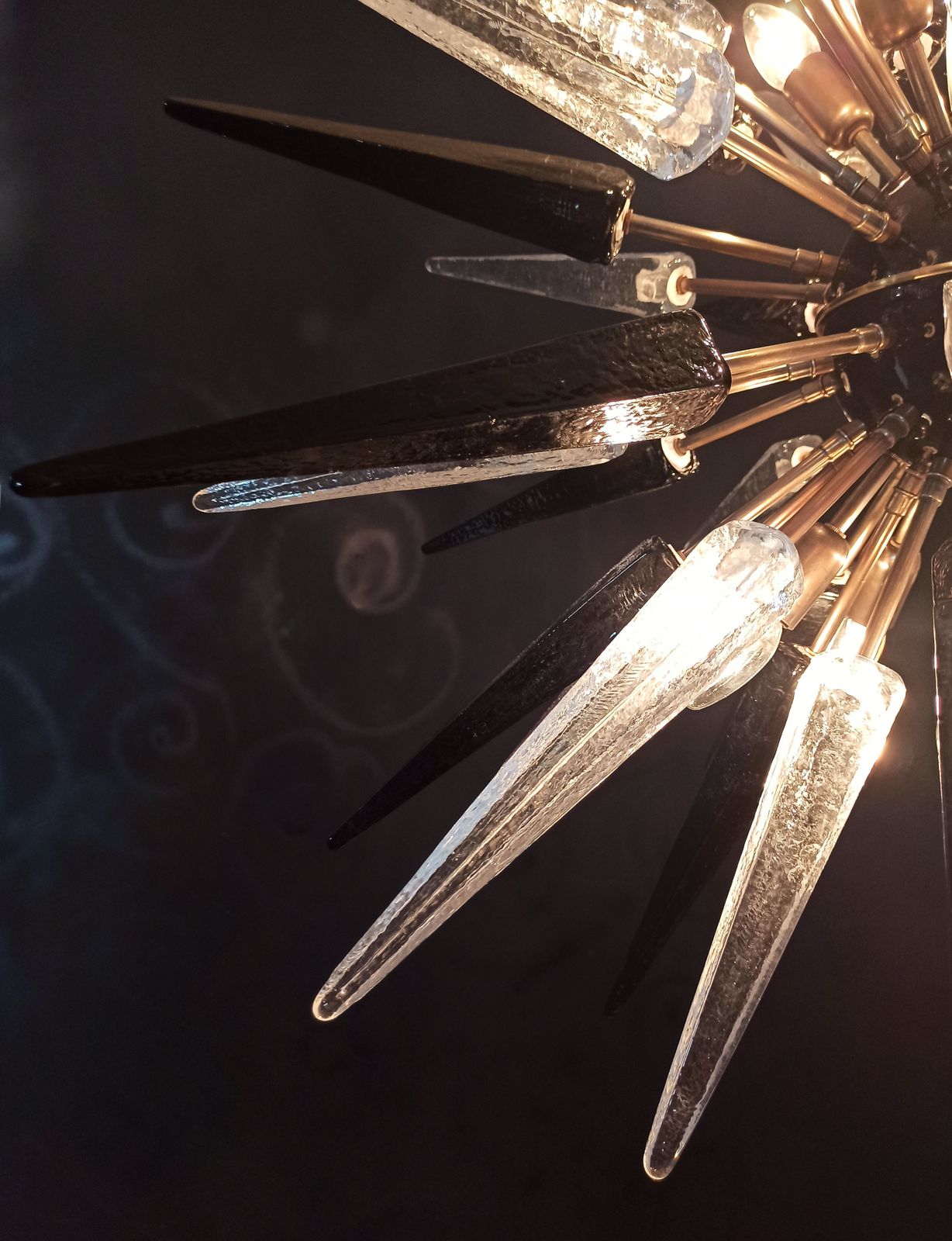 Exceptional Murano Trasparent And Black Glass Sputnik Chandelier   51 Glasses photo for sale