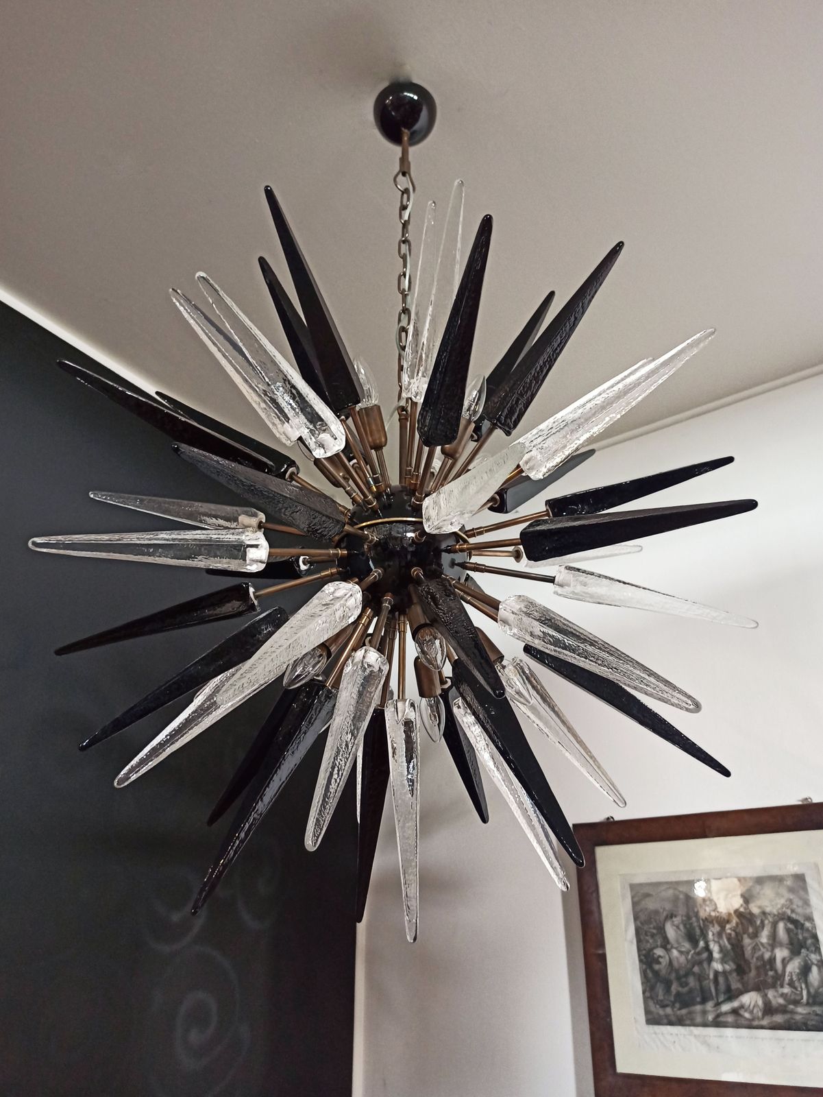 Exceptional Murano Trasparent And Black Glass Sputnik Chandelier   51 Glasses