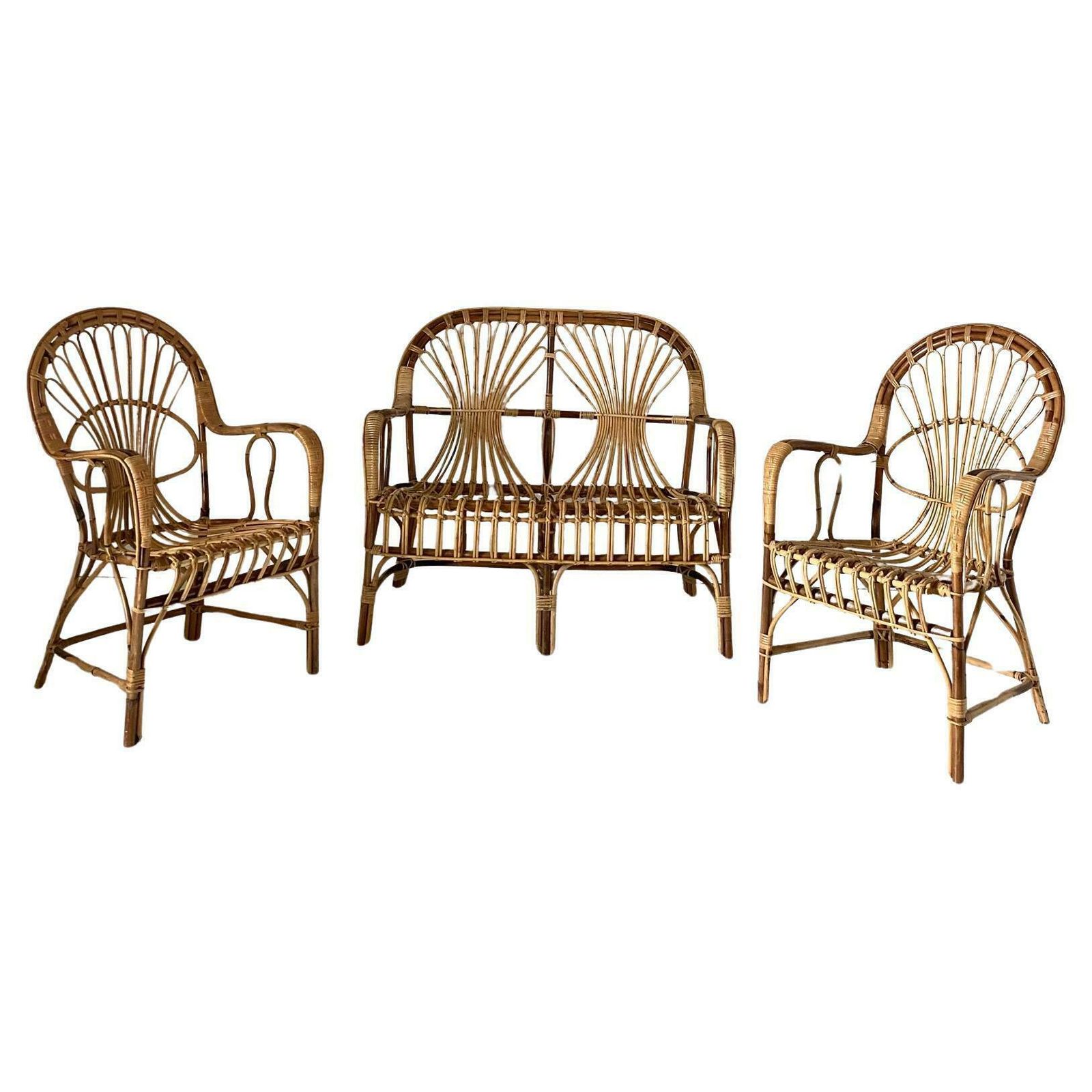 1960s Vintage Italian Rattan Garden Set
