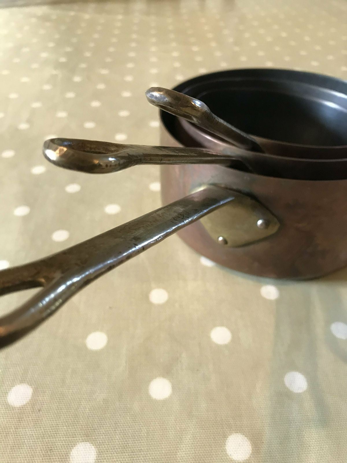 3 Copper Pans, Steel French Copper Pans, Pots And Pans, French Country, Gift For Chef, Cookware Pots, Made In France, Country Kitchen, photo for sale