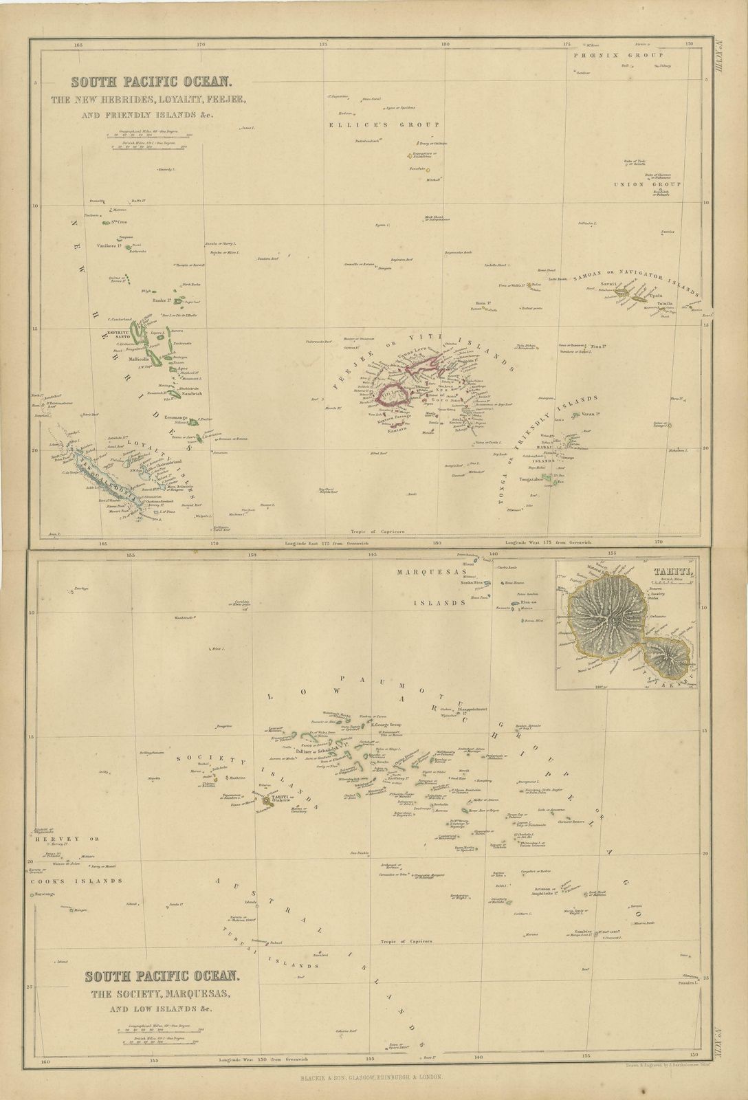 Antique Map Of South Pacific Ocean By W. G. Blackie, 1859 photo Art
