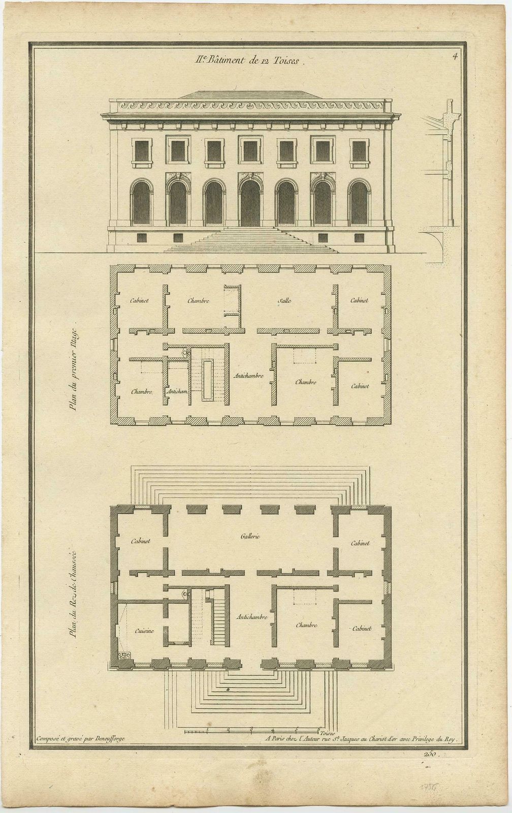 Set Of Four Antique Archicture Prints Of Various Building Plans And Facades photo 952.0