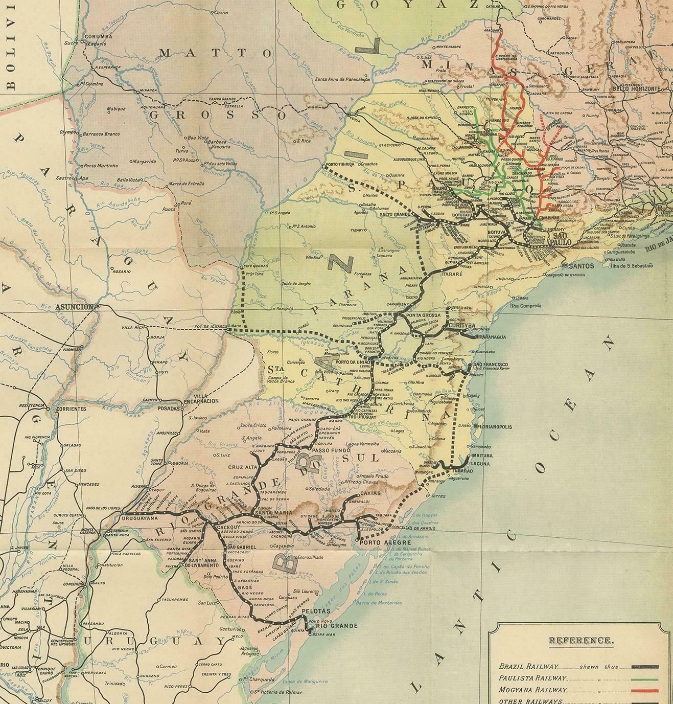 Antique Map Of The Brazil Railway Company, '1912' photo for sale