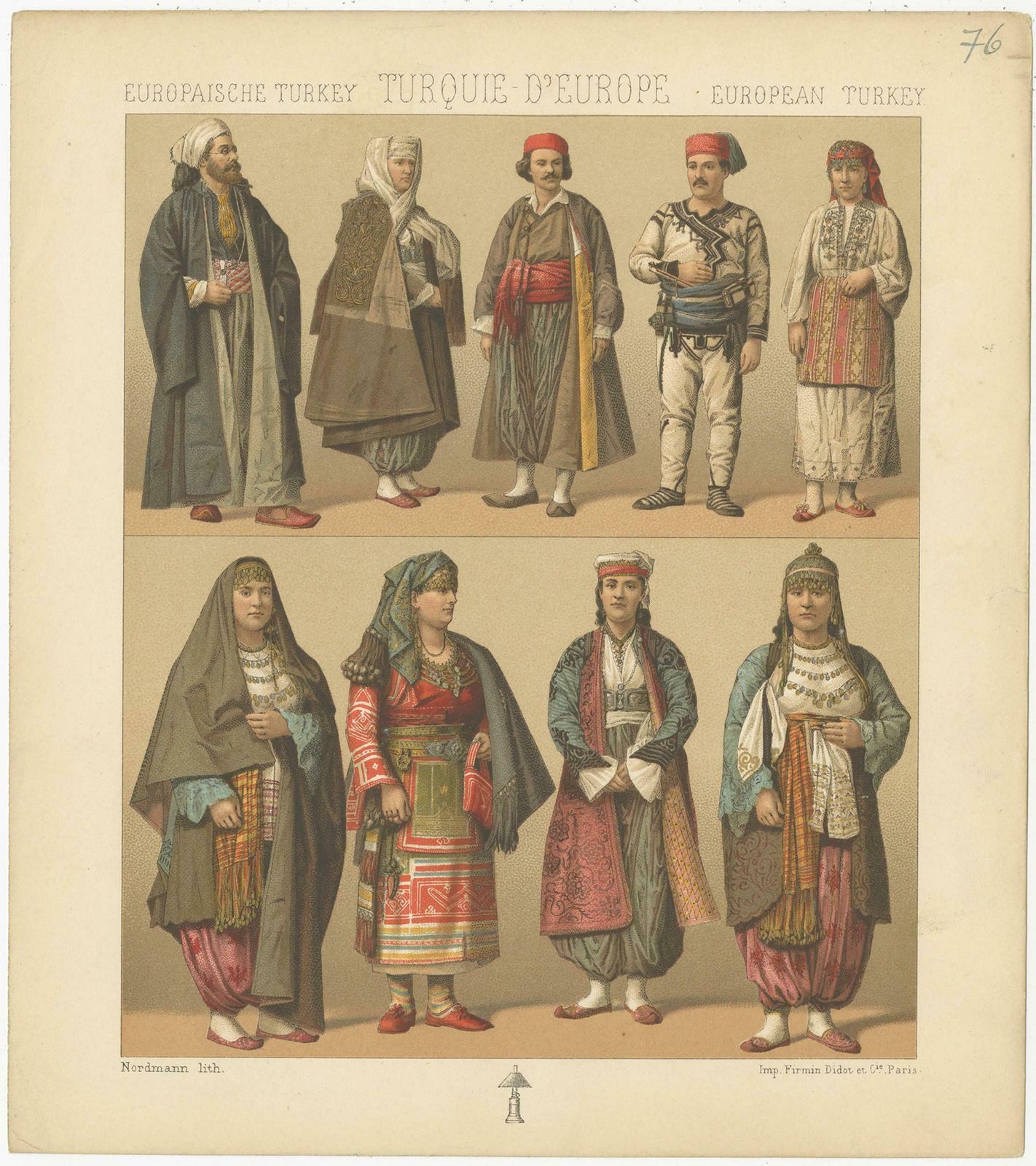 Pl. 76 Antique Print Of European Turkish Costumes By Racinet, 'Circa 1880 photo for sale