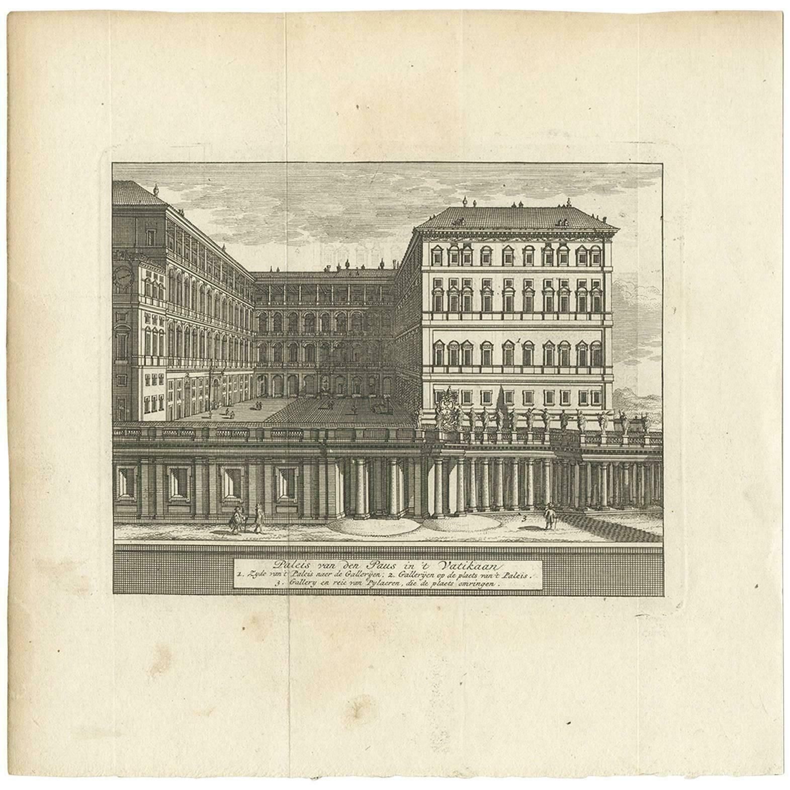 Antique Print Of The Apostolic Palace In Rome By M. De Bruyn, 1779