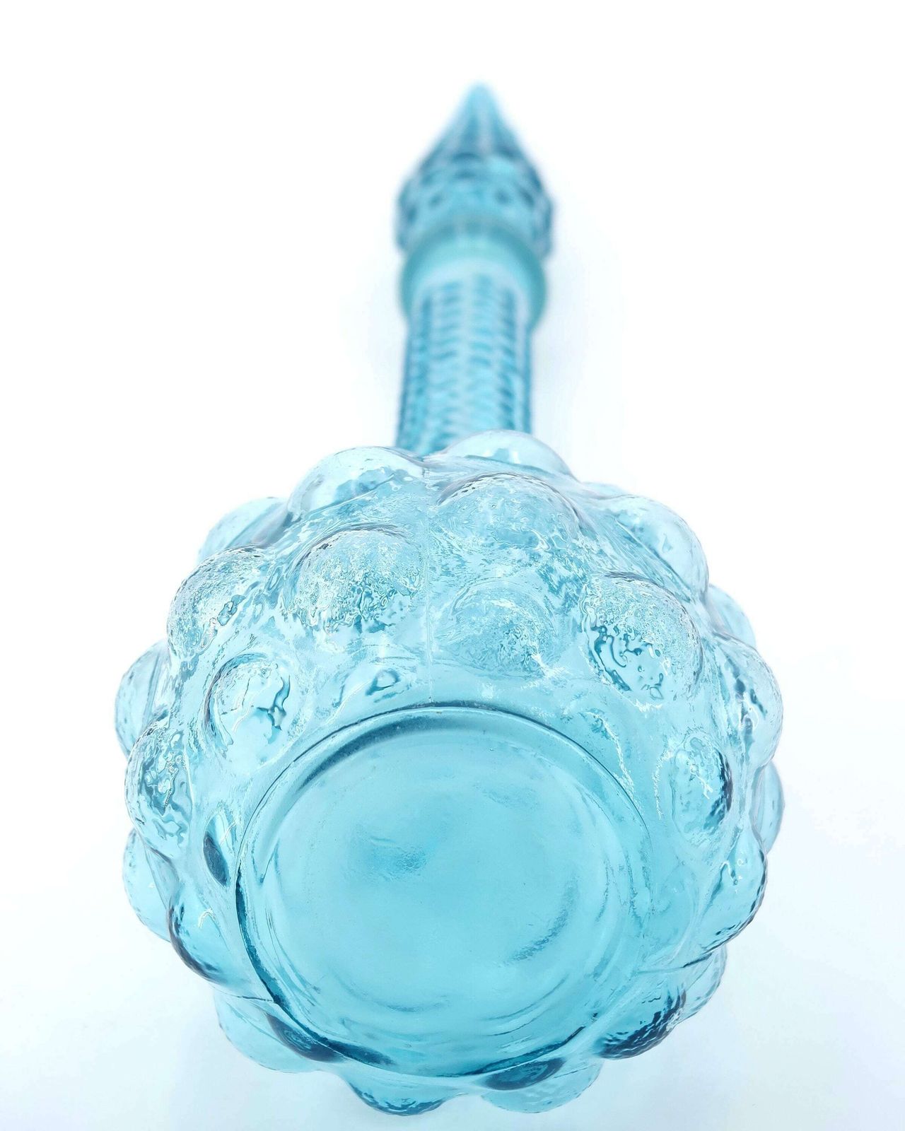 Vintage Blue Bubble Glass Genie Bottle, Italian Decanter, 1960s / Empoli, Boho Chic, Bohemian, Folk, Made In Italy photo vinterior